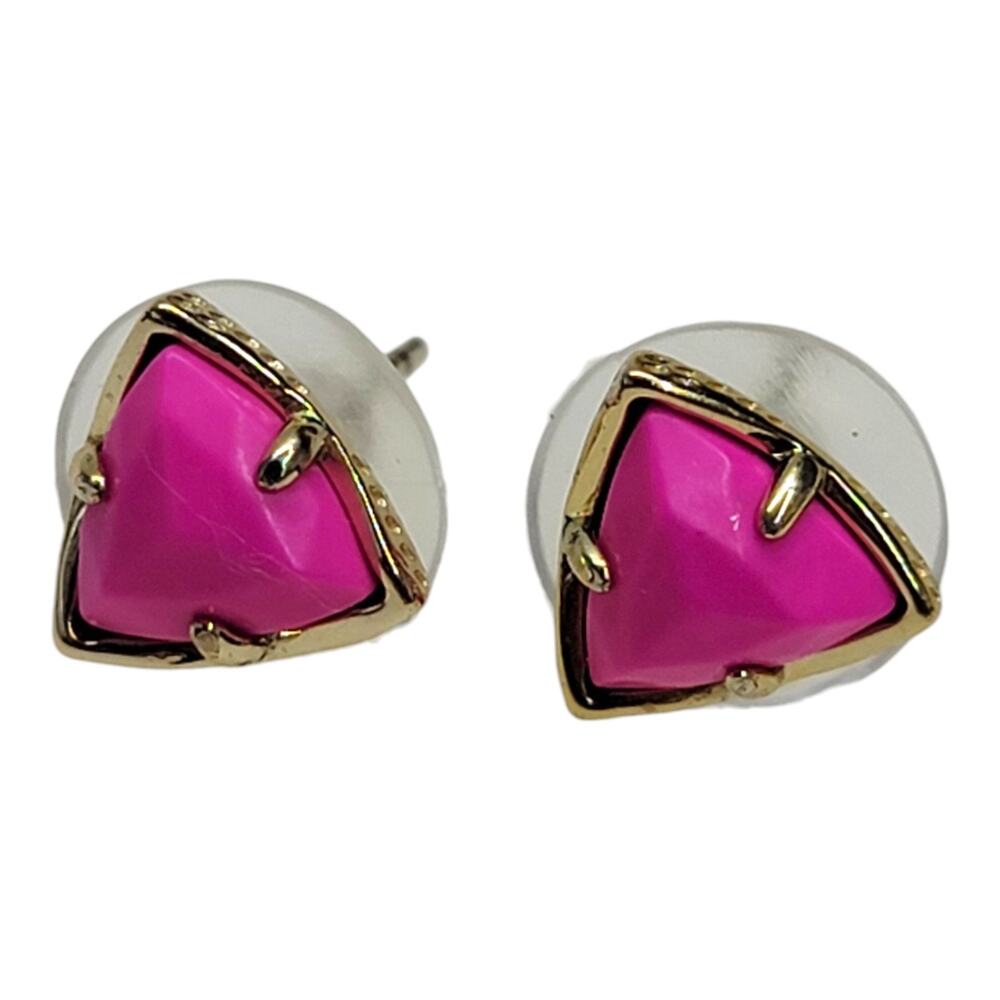 Kendra Scott Greta Triangle Stud Earrings Gold Magenta Pink Trilliant Post